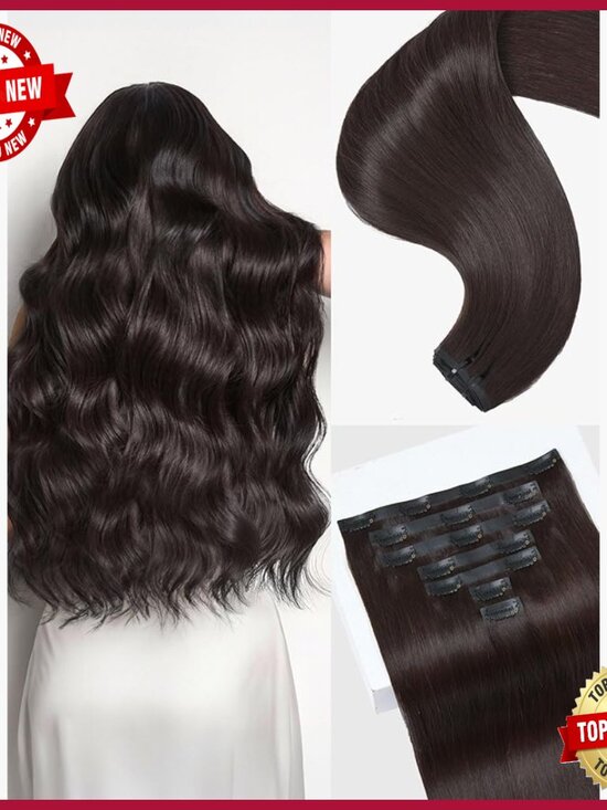 Human Hair Clip-In Extensions 100g 7-Piece Heat Resistant Virgin Remy main image 6